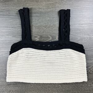 House Of Harlow Crochet Knit Crop Top M‎ Black Cream Boho Coastal Streetswear